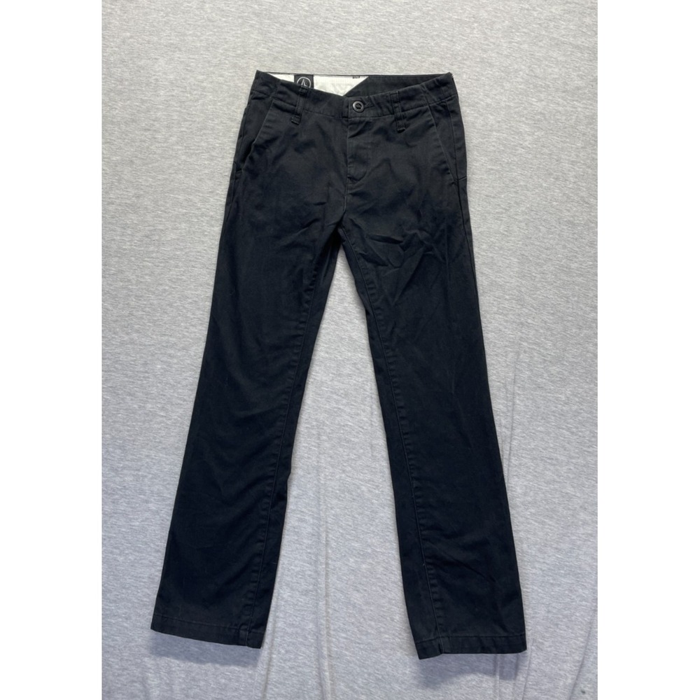 Volcom Faceted Chino Pants Youth Boys Black 25/10 Black Logo Straight Leg Casual